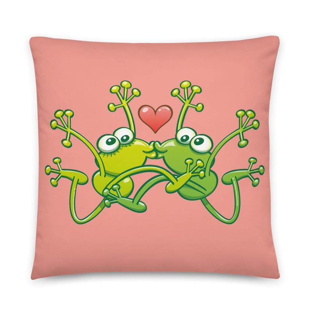 Frogs madly in love kissing sweetly Basic Pillow-Basic pillows