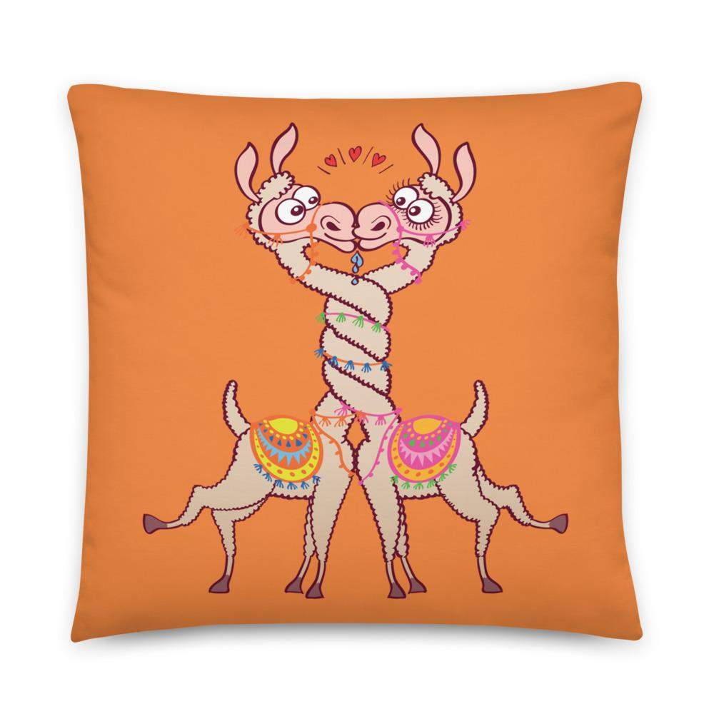 Cute llamas in love intertwining necks and kissing Basic Pillow-Basic pillows