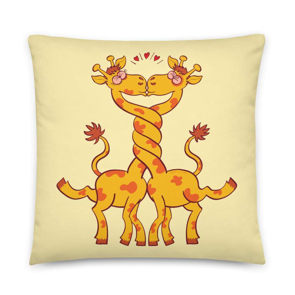 Sweet giraffes in love intertwining necks and kissing Basic Pillow-Basic pillows