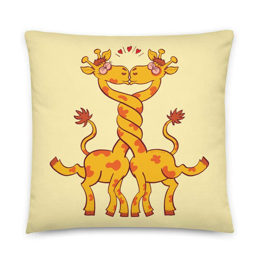 Sweet giraffes in love intertwining necks and kissing Basic Pillow-Basic pillows