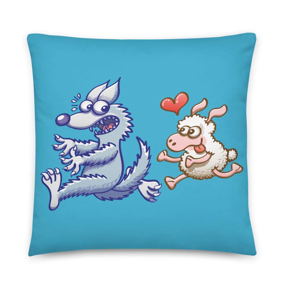 Sheep in love running after a wolf Basic Pillow-Basic pillows
