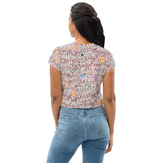 Exclusive design for real cat lovers All-Over Print Crop Tee. Back view