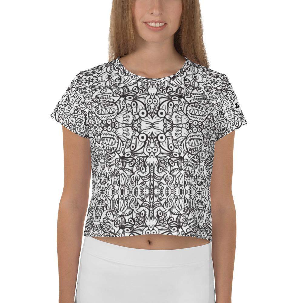 Brush style doodle critters All-Over Print Crop Tee-Crop Tees