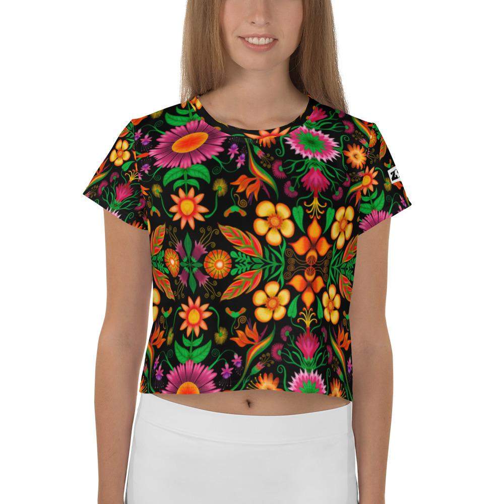 Wild flowers in a luxuriant jungle All-Over Print Crop Tee-Crop Tees