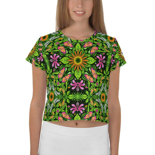 Magical garden full of flowers and insects All-Over Print Crop Tee-Crop Tees