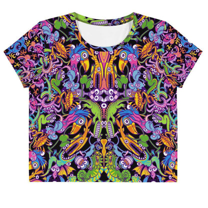 Eccentric critters in a lively crazy festival All-Over Print Crop Tee-Crop Tees