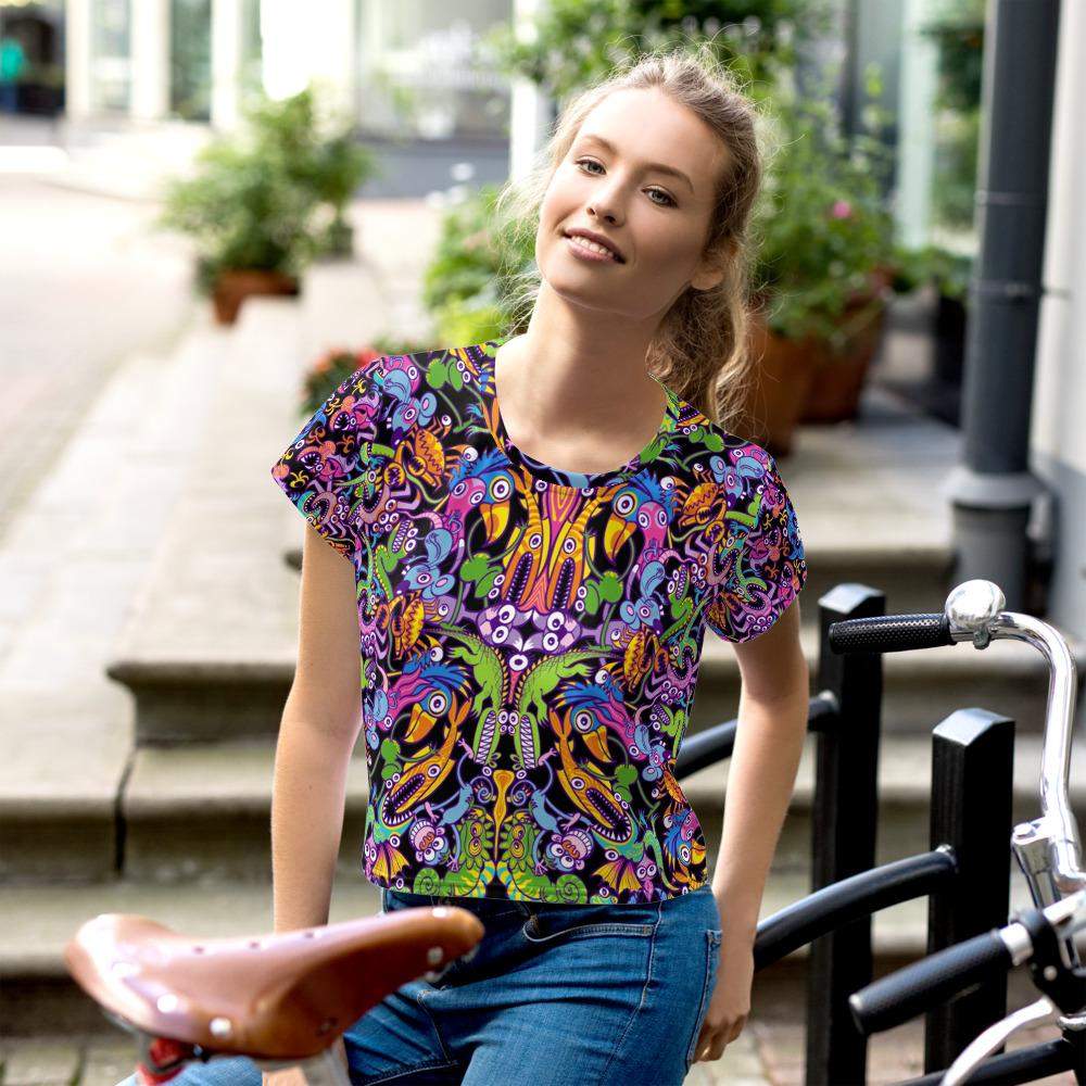 Eccentric critters in a lively crazy festival All-Over Print Crop Tee-Crop Tees