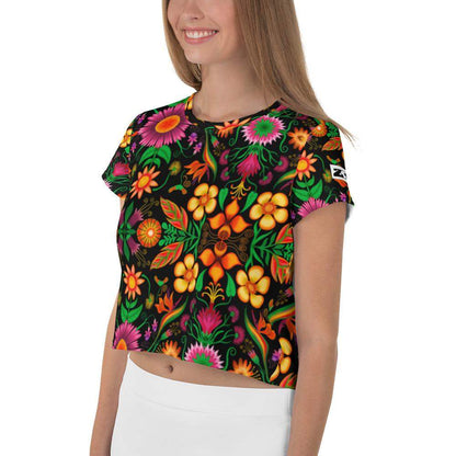 Wild flowers in a luxuriant jungle All-Over Print Crop Tee-Crop Tees