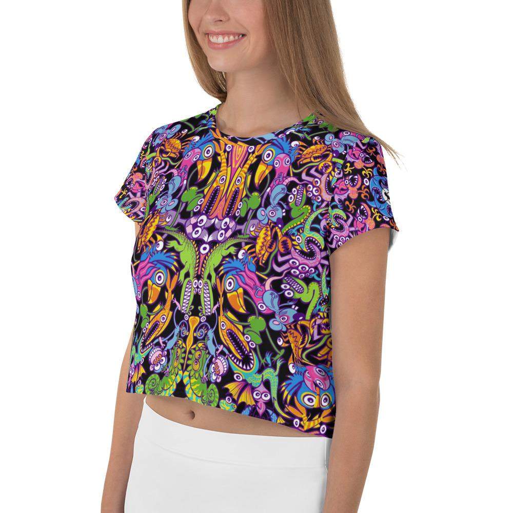 Eccentric critters in a lively crazy festival All-Over Print Crop Tee-Crop Tees