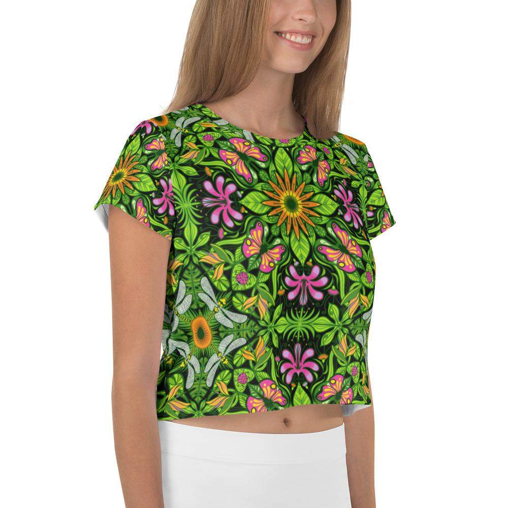 Magical garden full of flowers and insects All-Over Print Crop Tee-Crop Tees