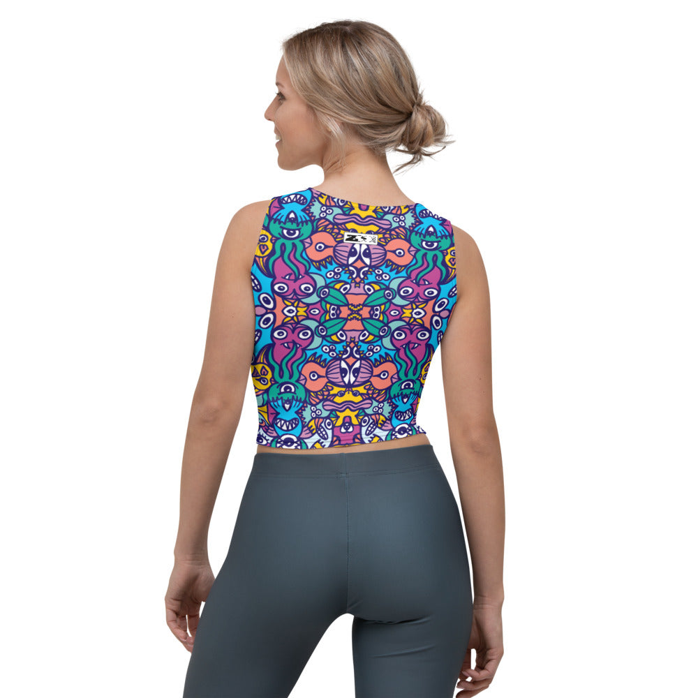 Whimsical design featuring colorful critters from another world Crop Top. Back view
