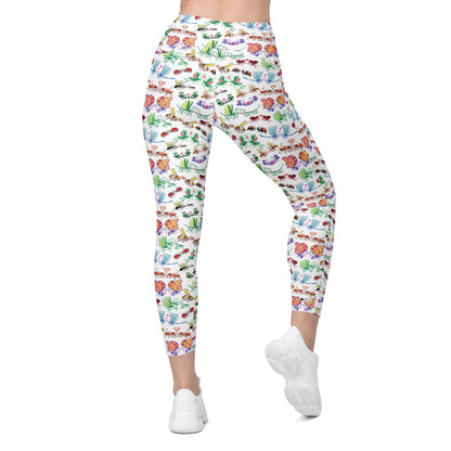 Cool insects madly in love Crossover leggings with pockets. Back view