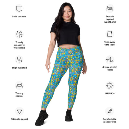 Exotic birds tropical pattern Crossover leggings with pockets. Product specifications