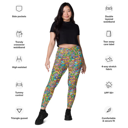 Cheerful crowd enjoying a lively carnival Crossover leggings with pockets. Product specifications