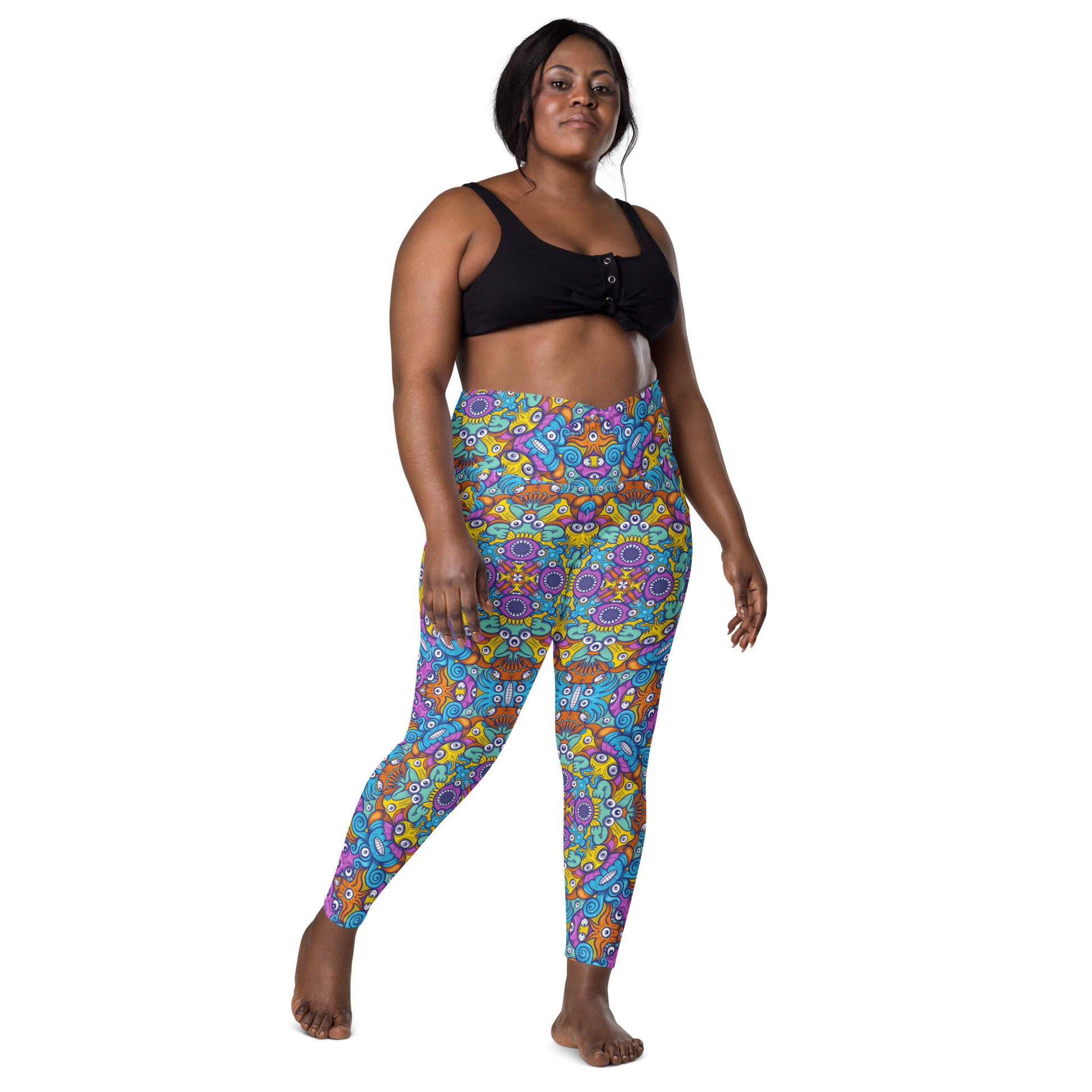 The ultimate sea beasts cast from the deep end of the ocean Crossover leggings with pockets. Front view