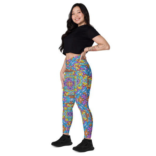 The ultimate sea beasts cast from the deep end of the ocean Crossover leggings with pockets. Side view