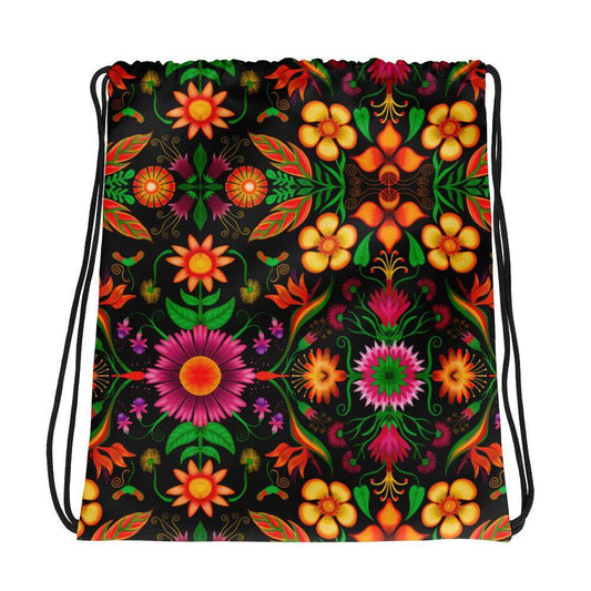 Wild flowers in a luxuriant jungle Drawstring bag-Drawstring bags