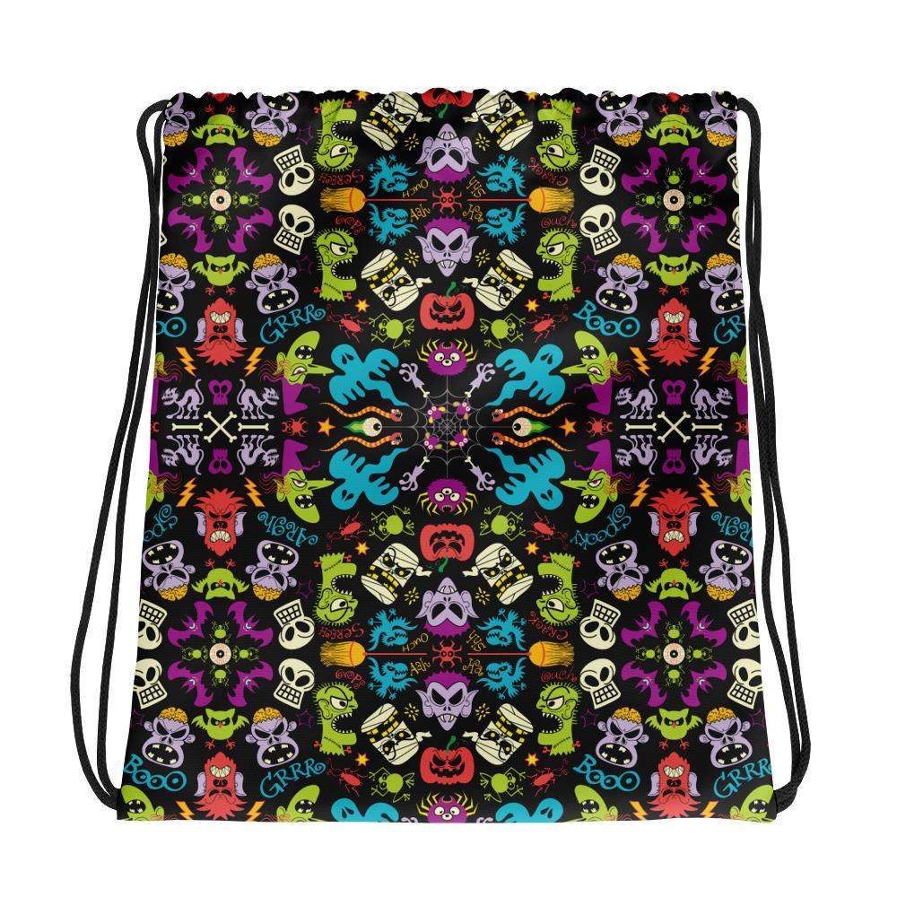 Spooky Halloween characters in a pattern design Drawstring bag-Drawstring bags