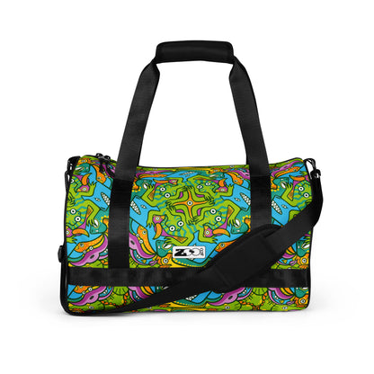 To keep calm and doodle is more than just doodling All-over print gym bag. Front view
