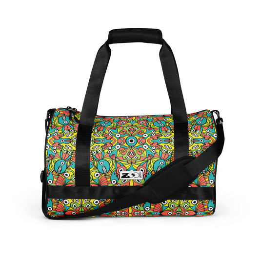 Alien monsters pattern design All-over print gym bag. Front view