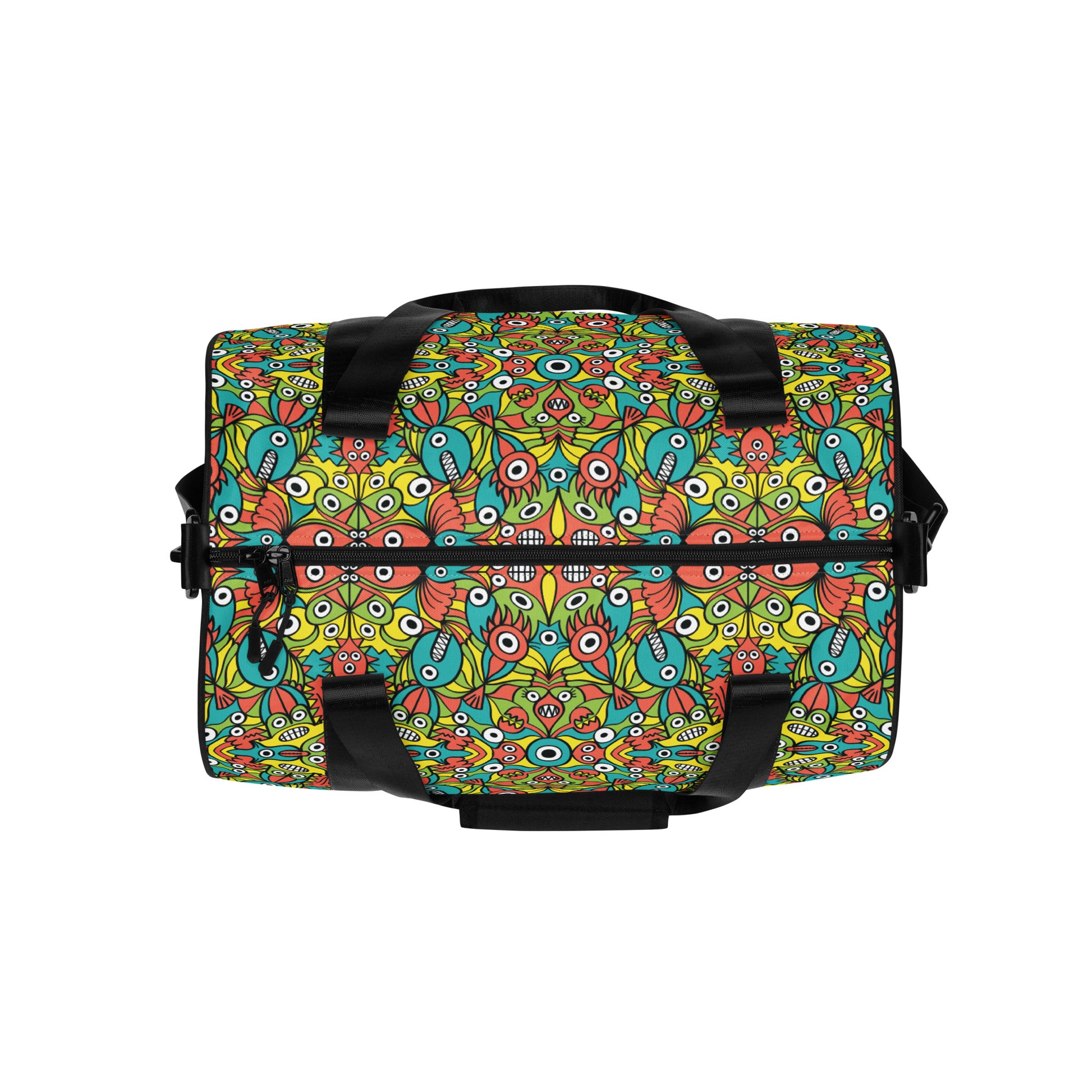 Alien monsters pattern design All-over print gym bag. Top view