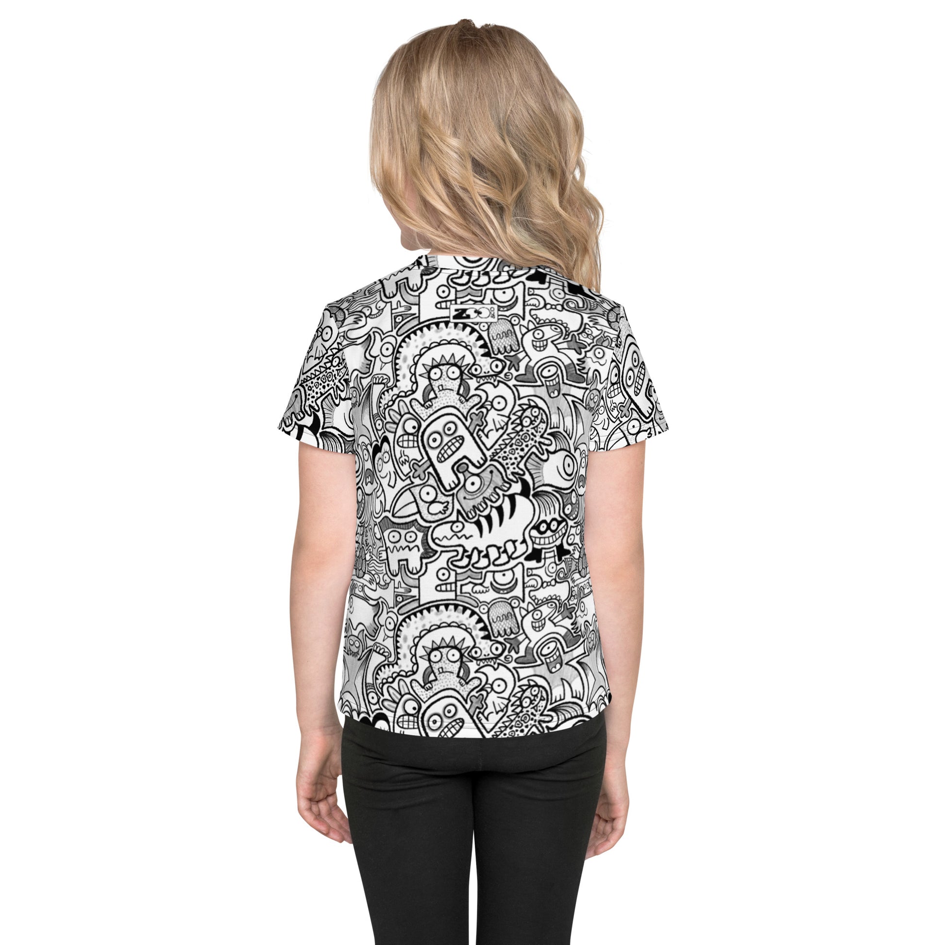 Fill your world with cool doodles Kids crew neck t-shirt. Back view