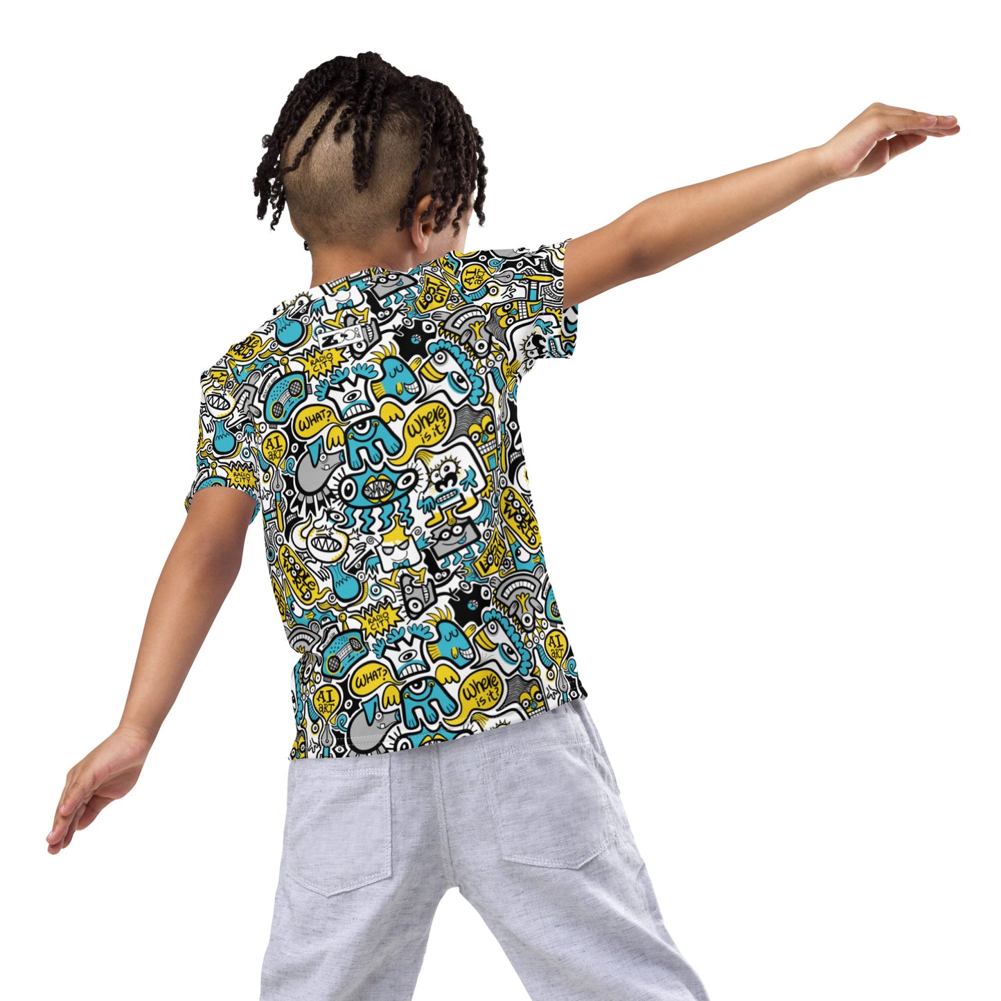Discover a whole Doodle world in Lost city Kids crew neck t-shirt. Back view