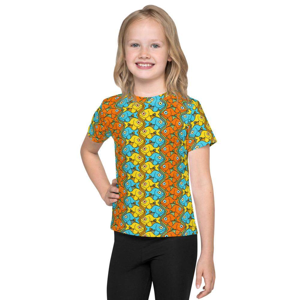 Smiling fishes colorful pattern Kids crew neck t-shirt-Kids crew neck t-shirt