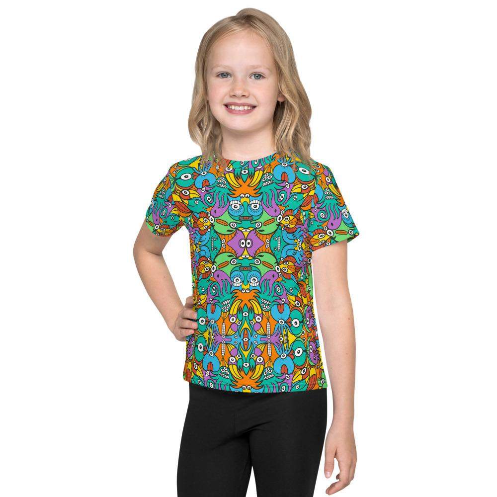 Fantastic doodle world full of weird creatures Kids crew neck t-shirt-Kids crew neck t-shirt