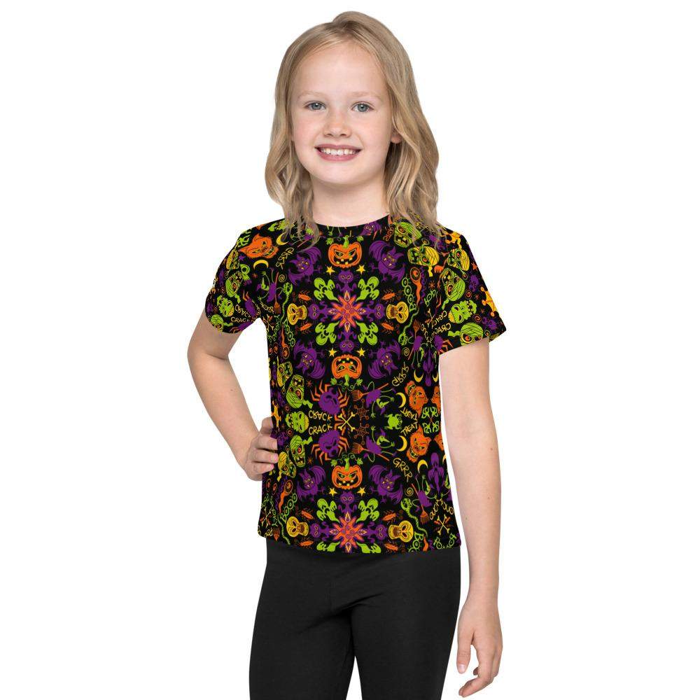 All Halloween stars in a creepy pattern design Kids crew neck t-shirt-Kids crew neck t-shirt