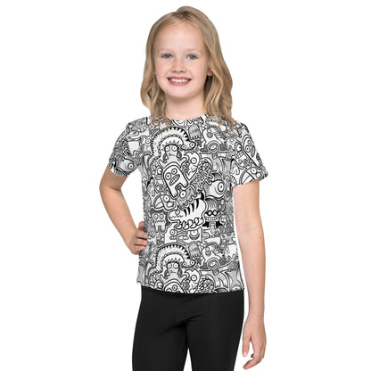 Fill your world with cool doodles Kids crew neck t-shirt. Front view