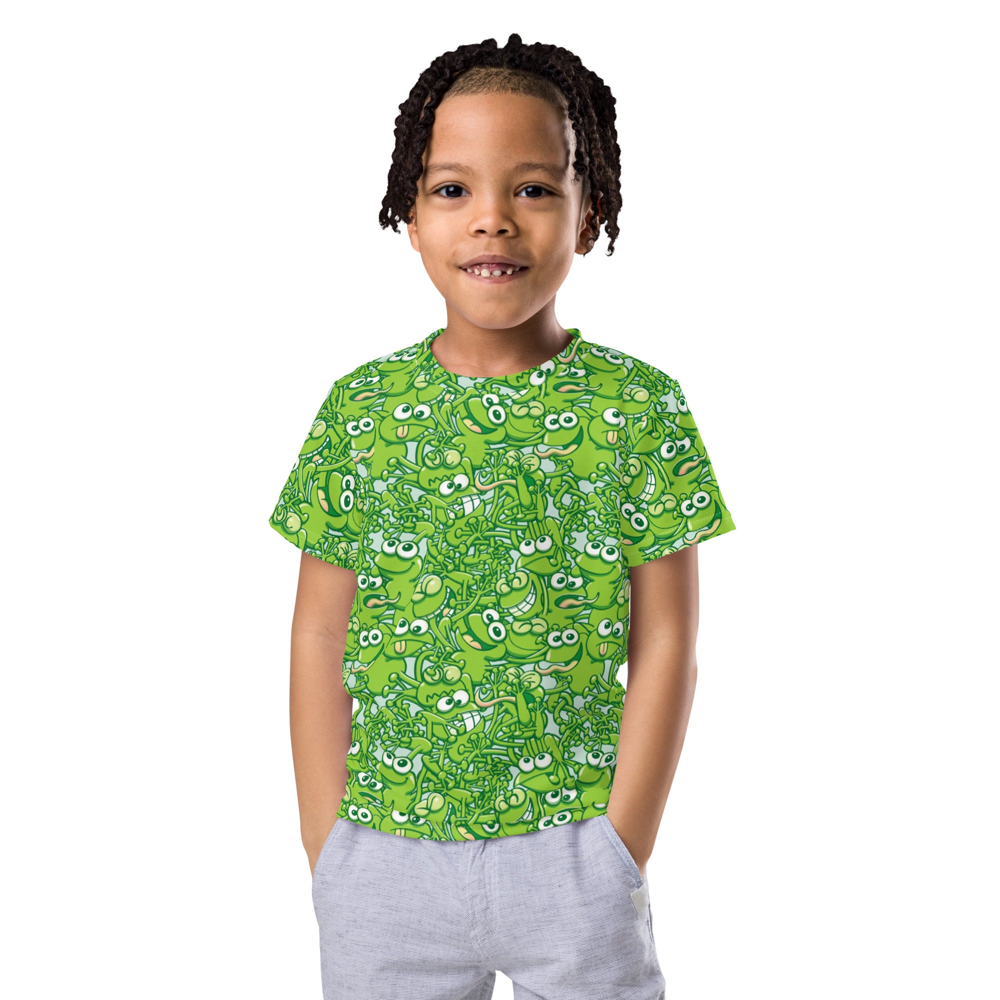 Tangled army of green frogs appears after rain Kids crew neck t-shirt ...