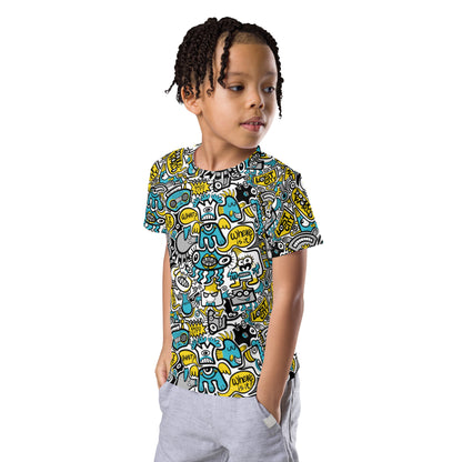 Discover a whole Doodle world in Lost city Kids crew neck t-shirt. Side view