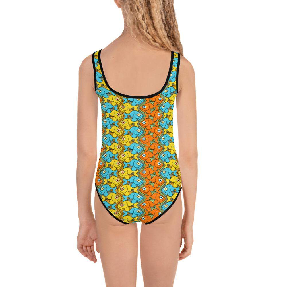 Smiling colorful fishes pattern All-Over Print Kids Swimsuit-Kids swimsuits