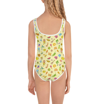 Enjoy happy summer pattern design All-Over Print Kids Swimsuit. Back view