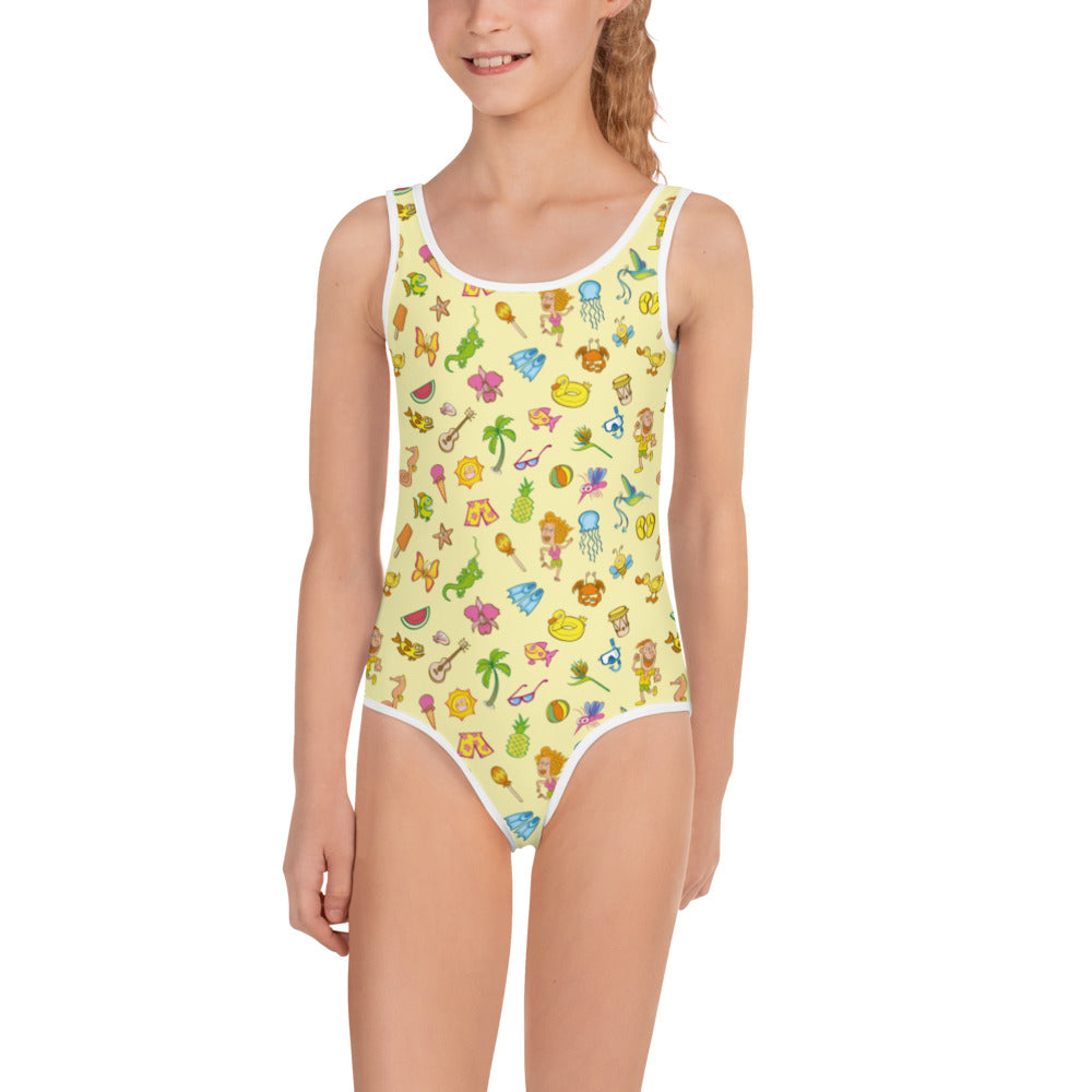 Enjoy happy summer pattern design All-Over Print Kids Swimsuit. Front view