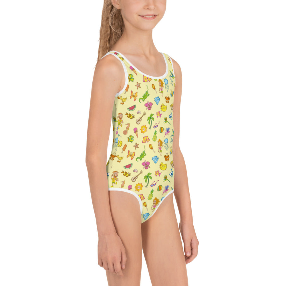 Enjoy happy summer pattern design All-Over Print Kids Swimsuit. Side view