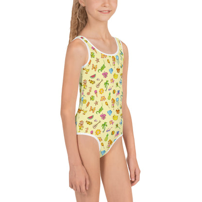 Enjoy happy summer pattern design All-Over Print Kids Swimsuit. Side view