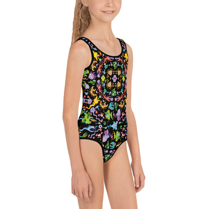Ocean critters pattern mandala All-Over Print Kids Swimsuit. Side view