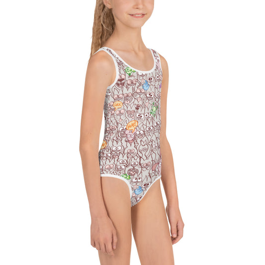 Exclusive design only for real cat lovers All-Over Print Kids Swimsuit. Right front view