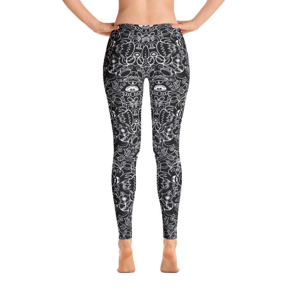 The powerful dark side of the Doodle world All over print Leggings. Back view