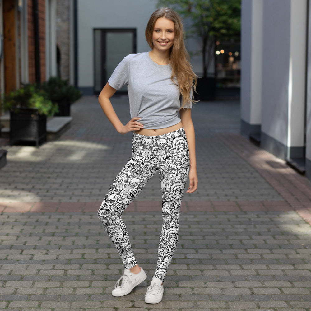 Fill your world with cool doodles Leggings. Beautiful woman wearing All-over print Leggings by Zoo&co