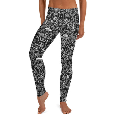 The powerful dark side of the Doodle world All over print Leggings. Front view