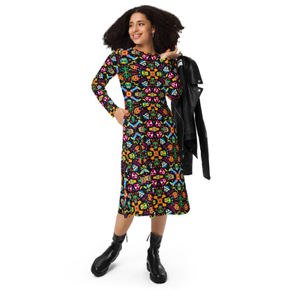 Mexican wrestling colorful party All-over print long sleeve midi dress. Lifestyle