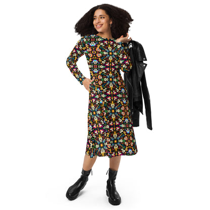 Day of the dead Mexican holiday All-over print long sleeve midi dress. Lifestyle