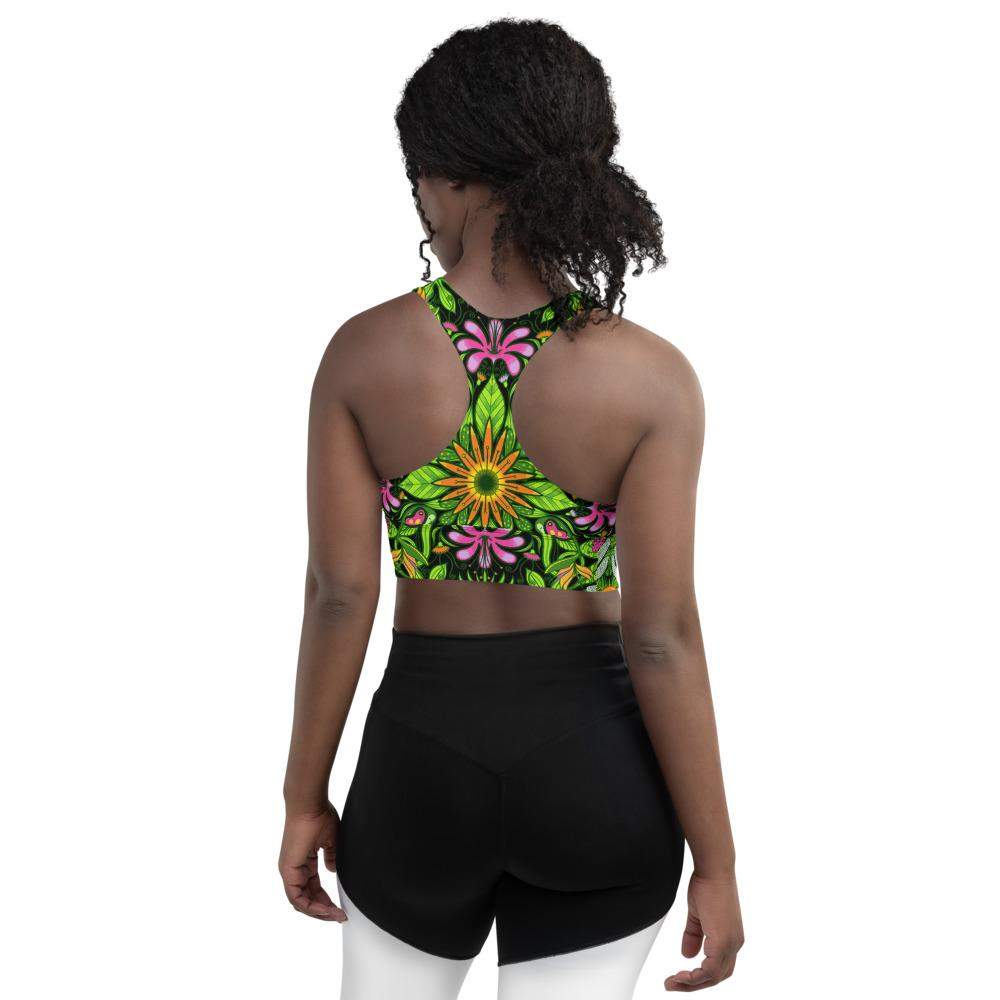 Magical garden full of flowers and insects Longline sports bra-Longline sports bras