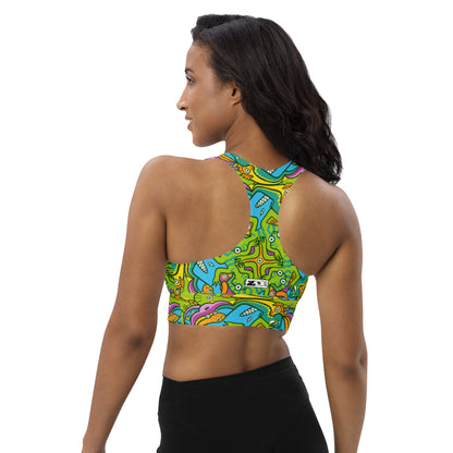 To keep calm and doodle is more than just doodling Longline sports bra. Back view
