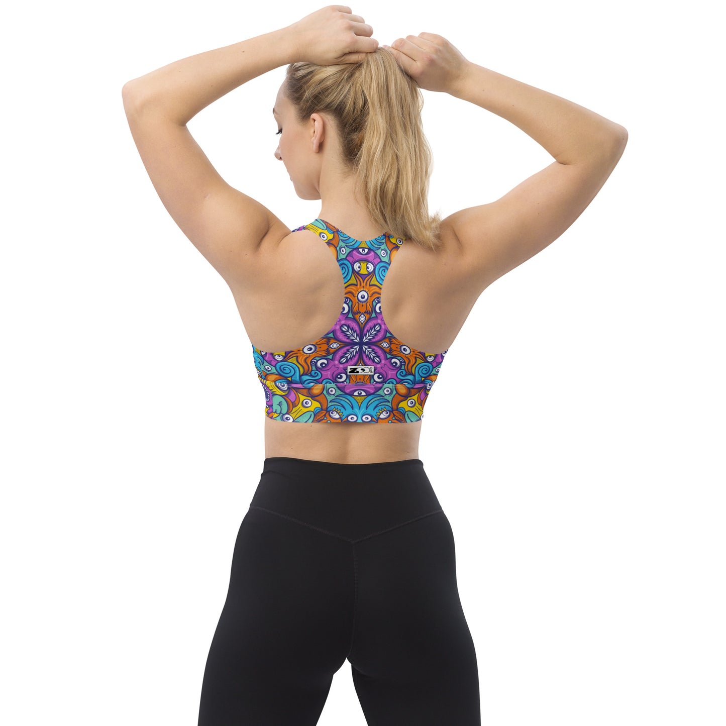 The ultimate sea beasts cast from the deep end of the ocean Longline sports bra. Back view