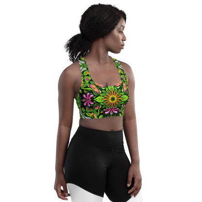 Magical garden full of flowers and insects Longline sports bra-Longline sports bras