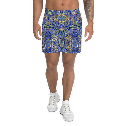 Playful Pre-columbian symbols pattern Men's Athletic Long Shorts-Athletic long shorts